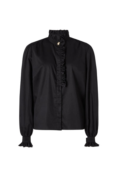 Kristen Black Frill Collar Shirt with Grosgrain Trim