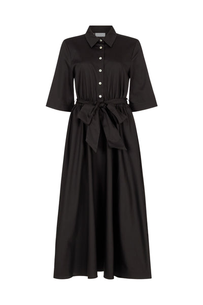 Le Marais Black Cotton Everyday Midi Shirt Dress
