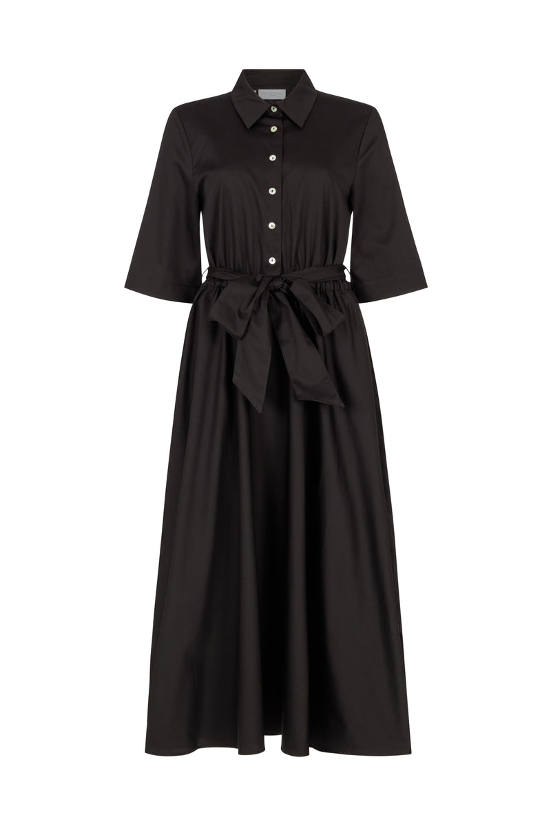 Le Marais Black Cotton Everyday Midi Shirt Dress