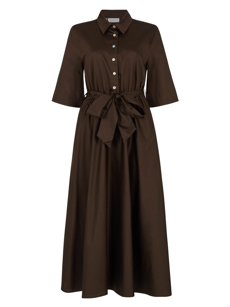 Le Marais Chocolate Cotton Everyday Midi Shirt Dress