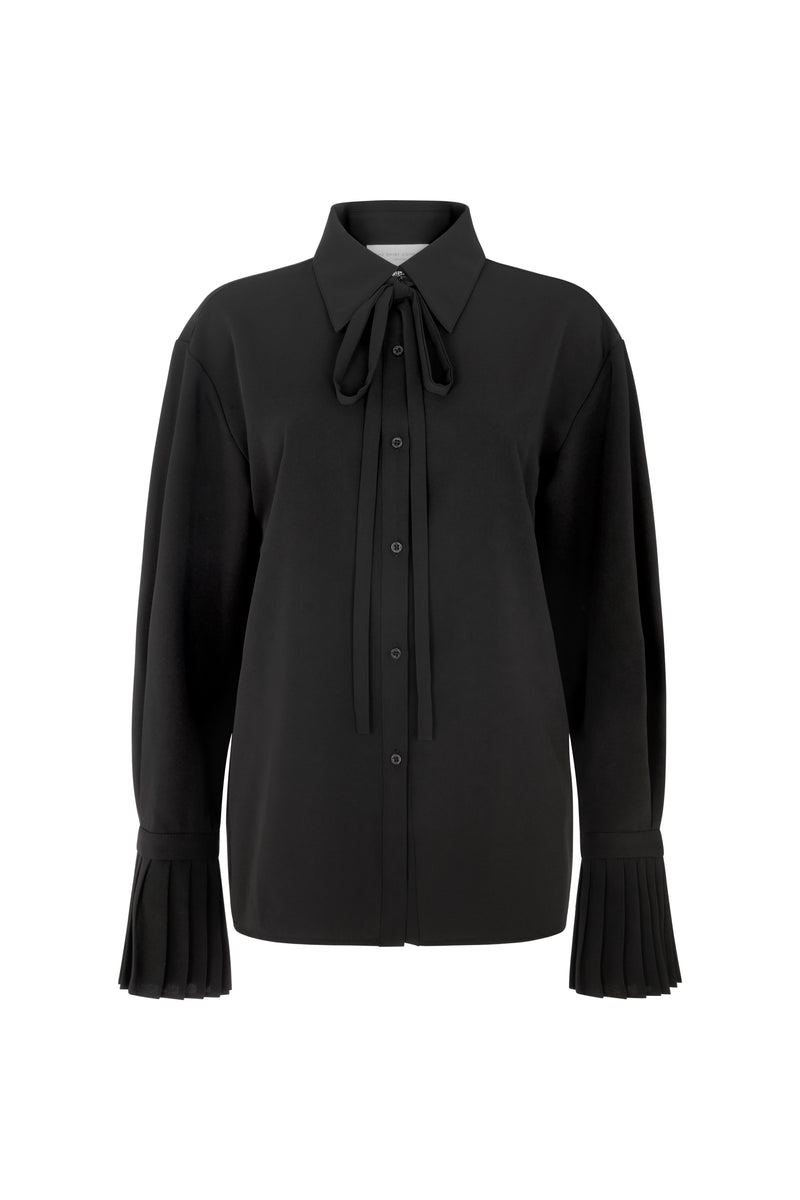 Lottie Black Easy Fit Blouse with Pleated Exaggerated Cuffs