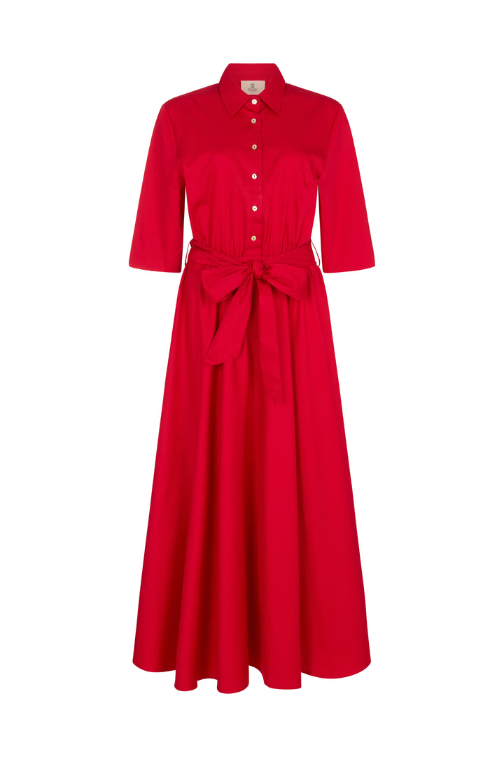 Le Marais Relaxed Fit Midi Shirt Dress in Red Cotton Sateen – The Shirt  Company