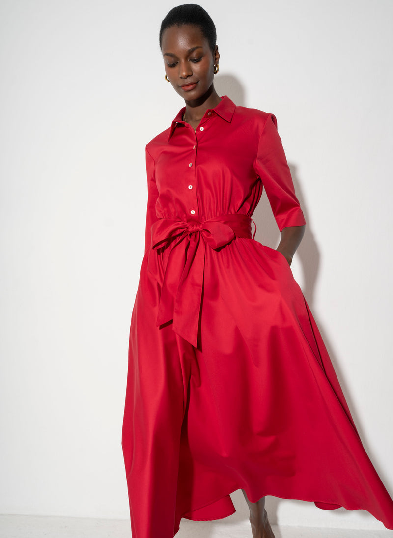 Le Marais Relaxed Fit Midi Shirt Dress in Red Cotton Sateen – The Shirt  Company