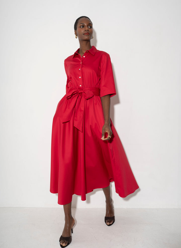 Le Marais Relaxed Fit Midi Shirt in Red Cotton Sateen – The Shirt Company