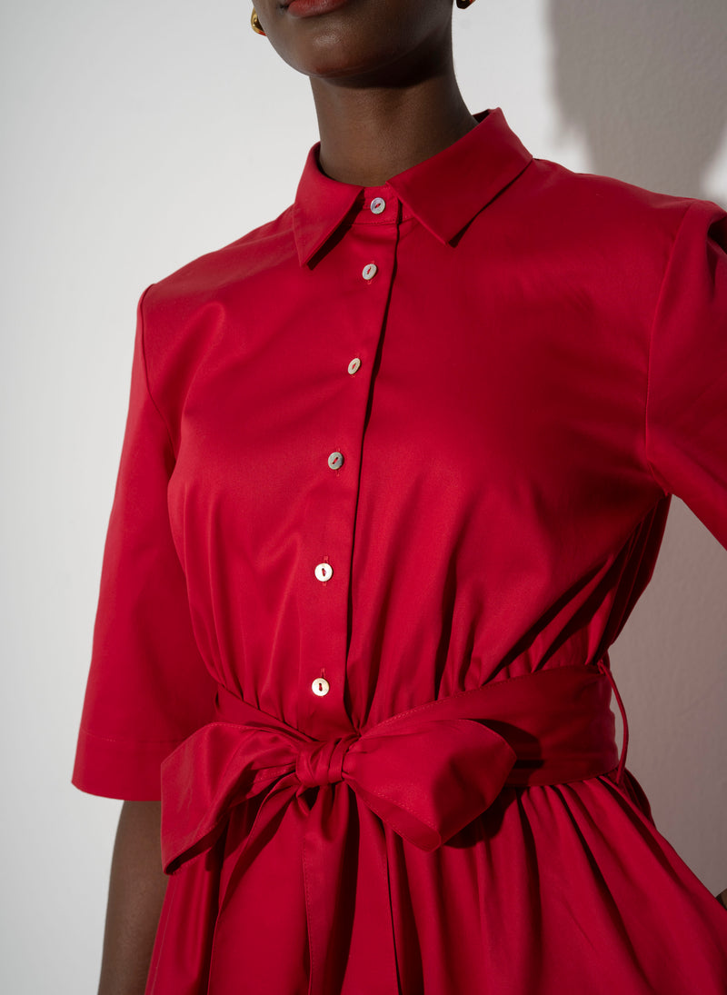 red shirt dress dress Le Marais Relaxed Fit Midi Shirt Dress in Red Cotton Sateen – The Shirt  Company