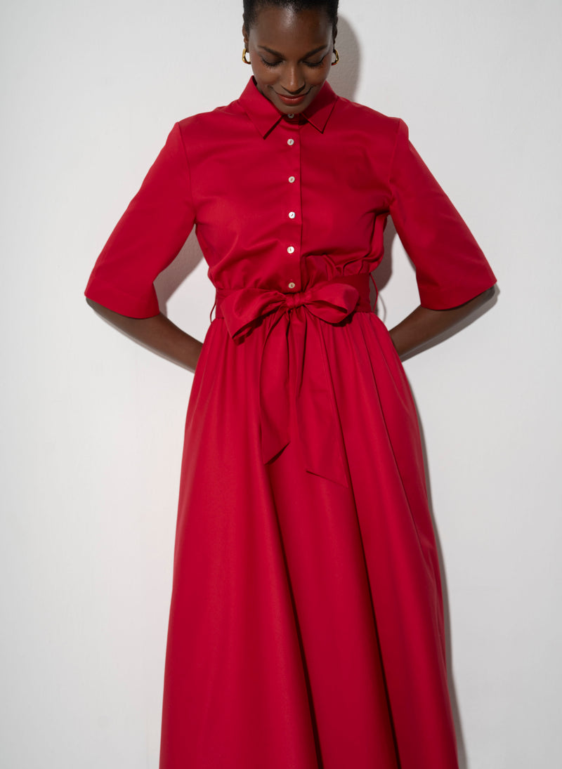 red midi shirt dress Linen Blend Shirt Midi Dress