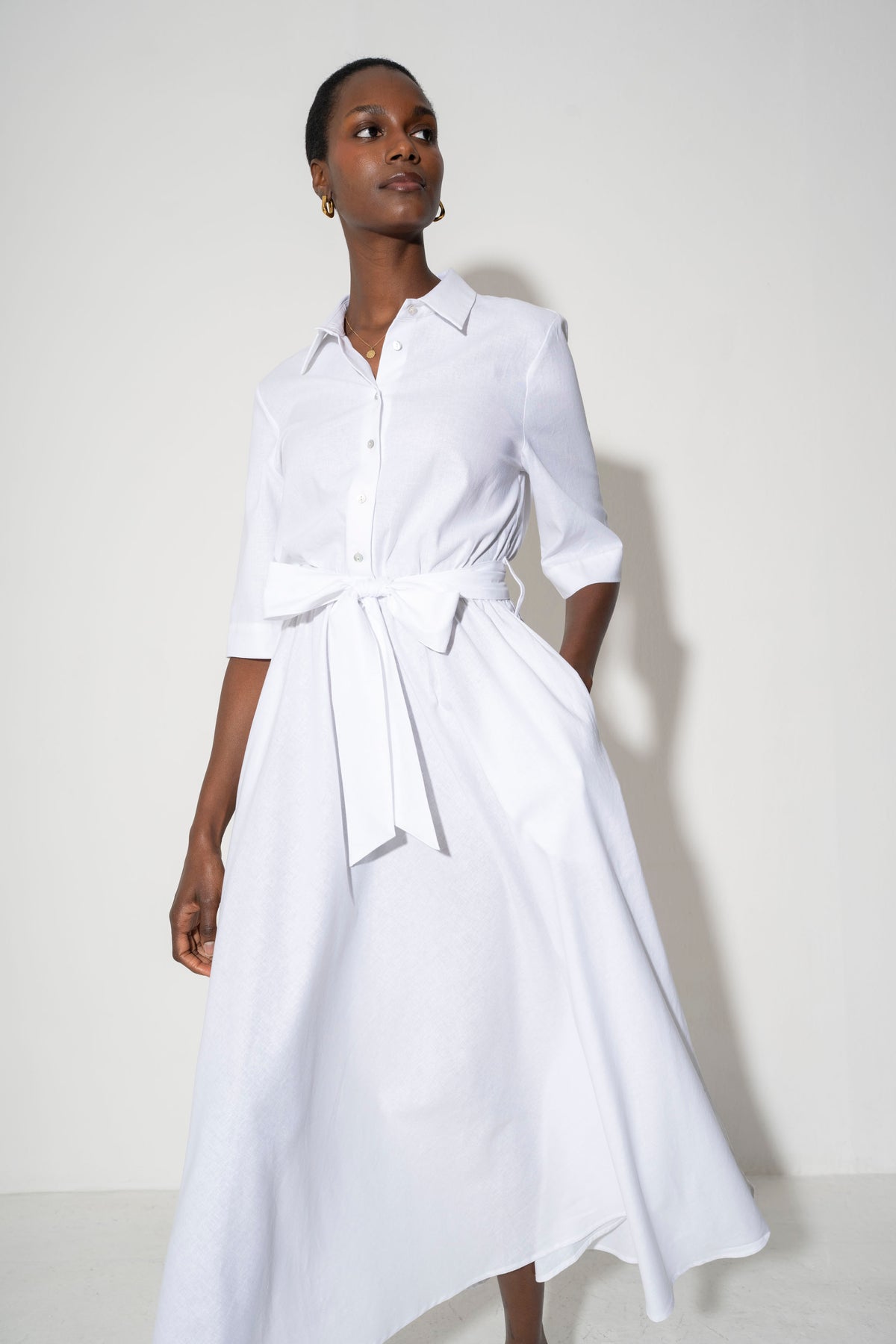 white linen midi shirt dress Linen Shirt Dress for Women