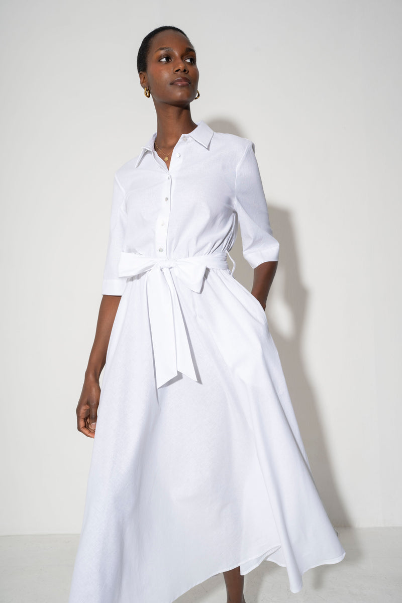 white midi shirt dress uk White Swing Shirt Dress Women, Midi Dress, Fit and Flare Dress, Spring Summer Long Dress, Short Sleeve Dress With Pockets, A Line Dress 3449