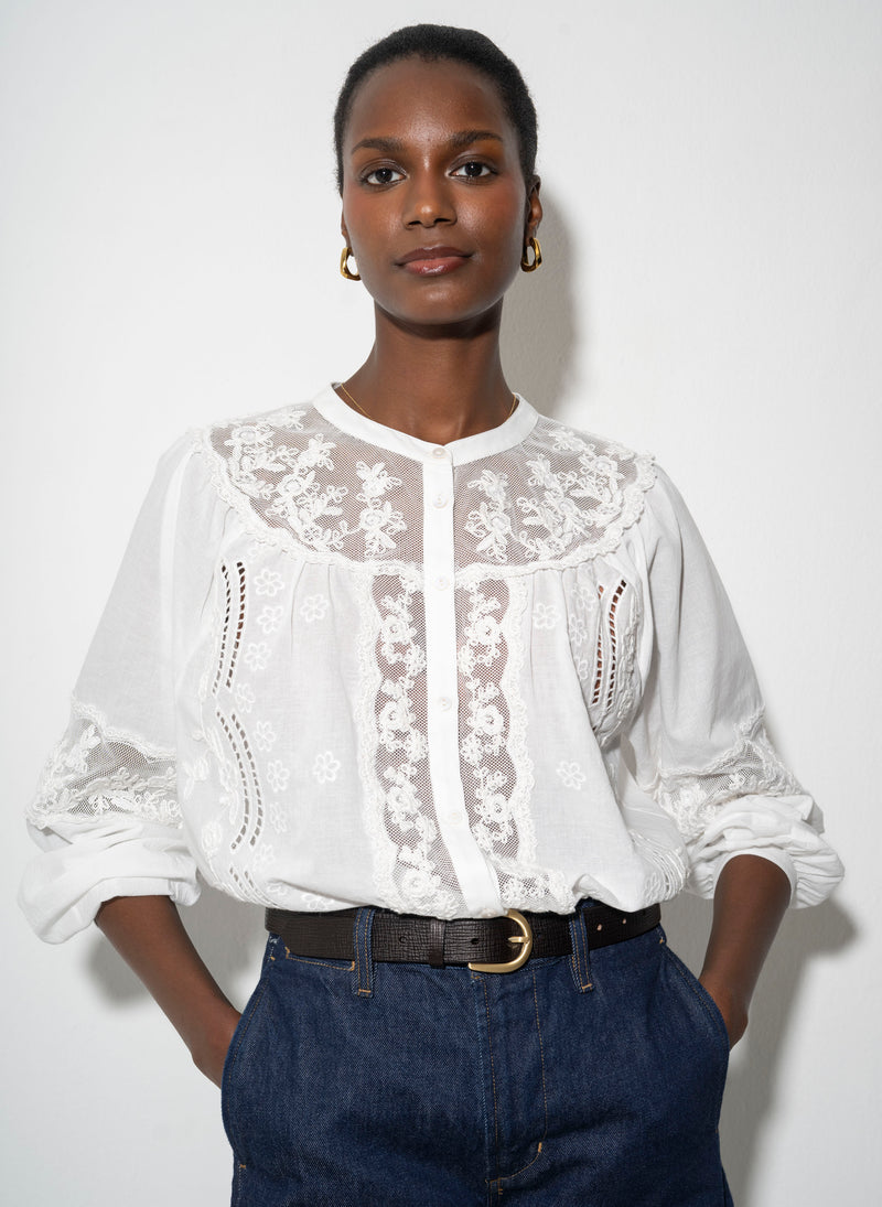 Lisette Relaxed Fit Cotton and Lace Blouse in Ivory – The Shirt Company