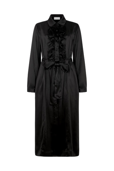 Maria Black Long Sleeve Frill Front Midi Shirt Dress