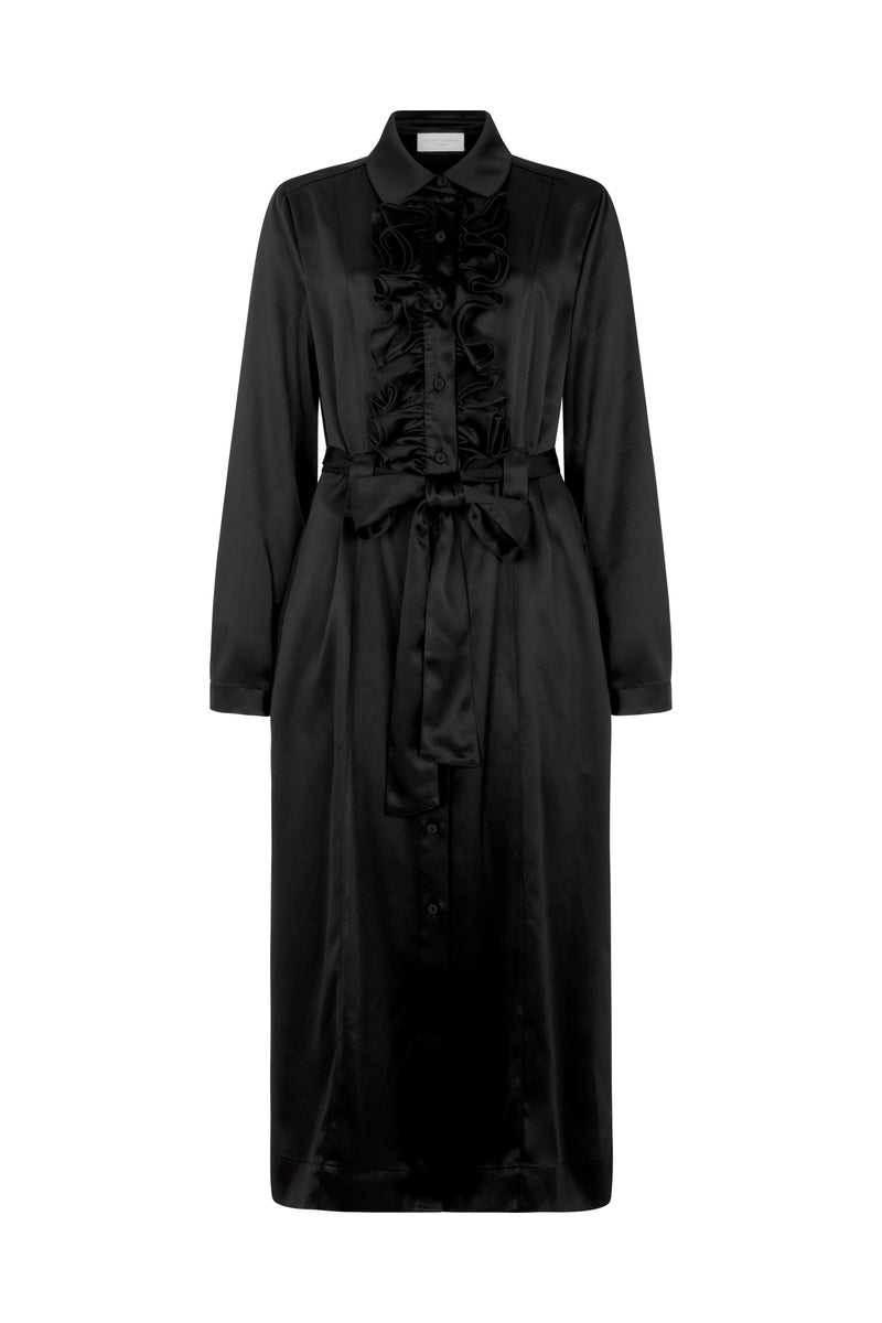 Maria Black Long Sleeve Frill Front Midi Shirt Dress
