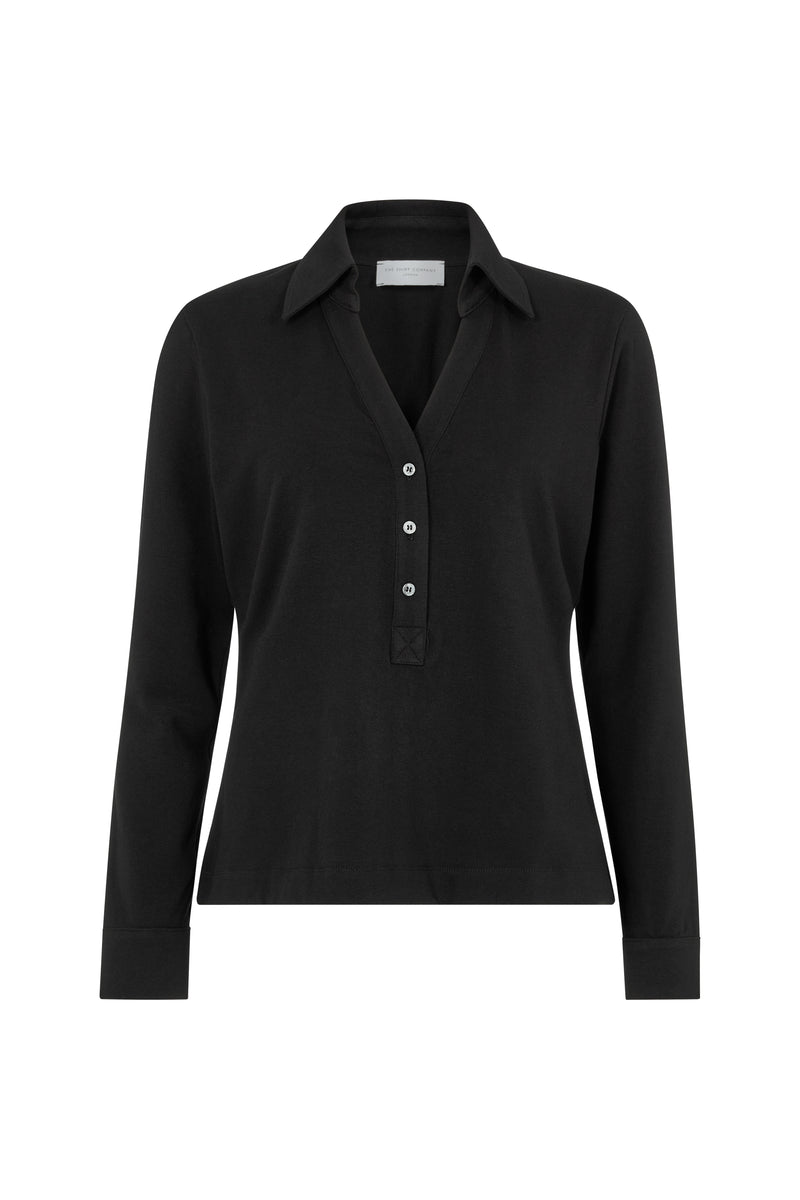 Meredith Black Comfortable Cotton Jersey Open Collar Shirt