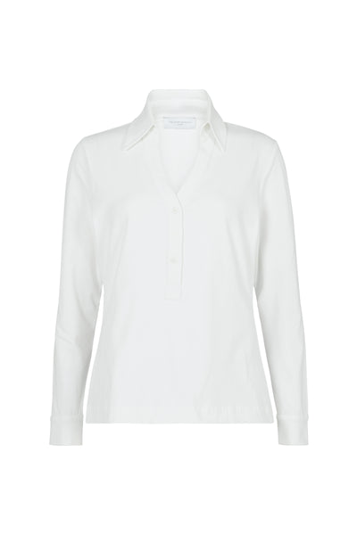 Meredith White Comfortable Cotton Jersey Open Collar Shirt