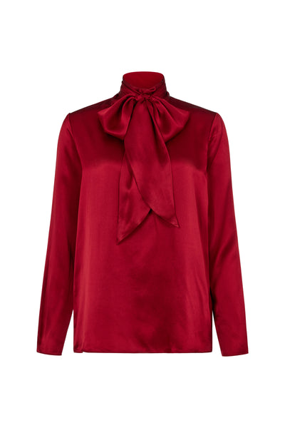 Mrs. Thatcher Claret Silk Pussybow Blouse