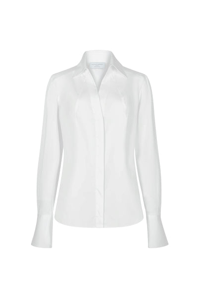 Madelena Curve "The Boss" White Tailored V-Neck Cotton Shirt