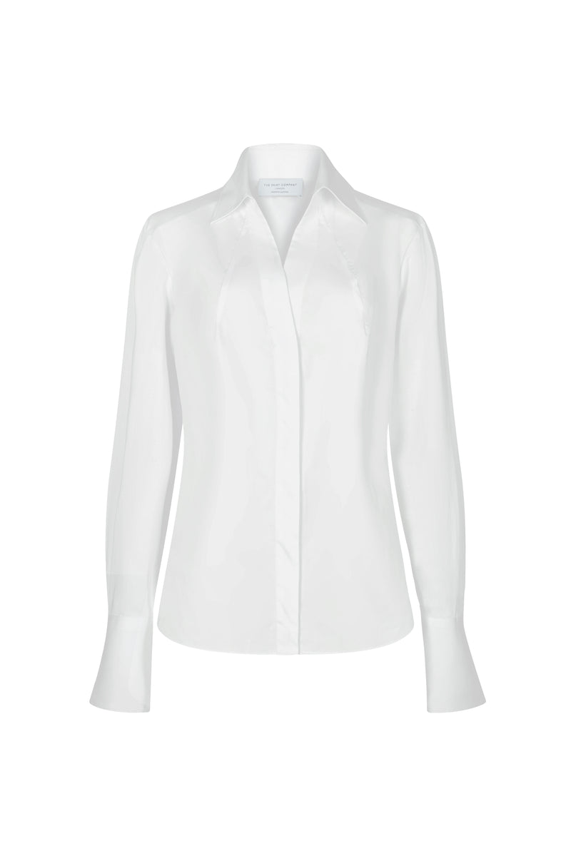 Madelena Curve "The Boss" White Tailored V-Neck Cotton Shirt