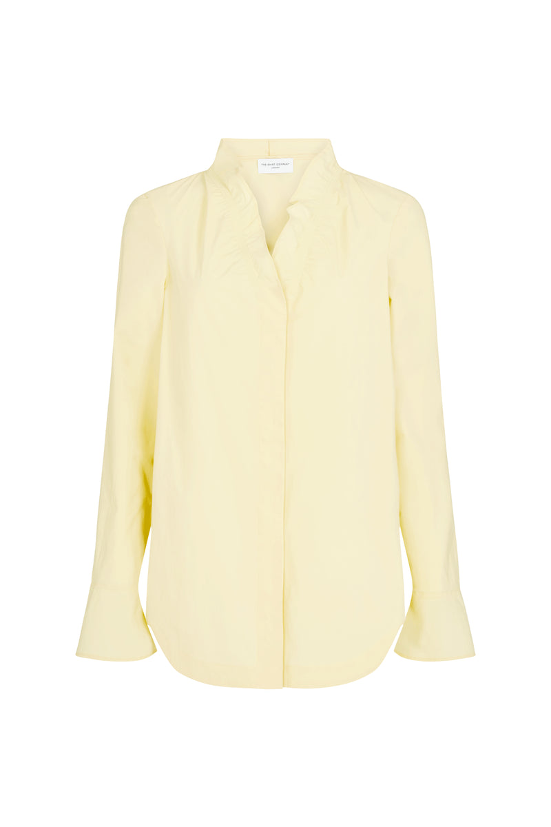Nina Butter Yellow Longline Shirt with Gentle Frilled Collar