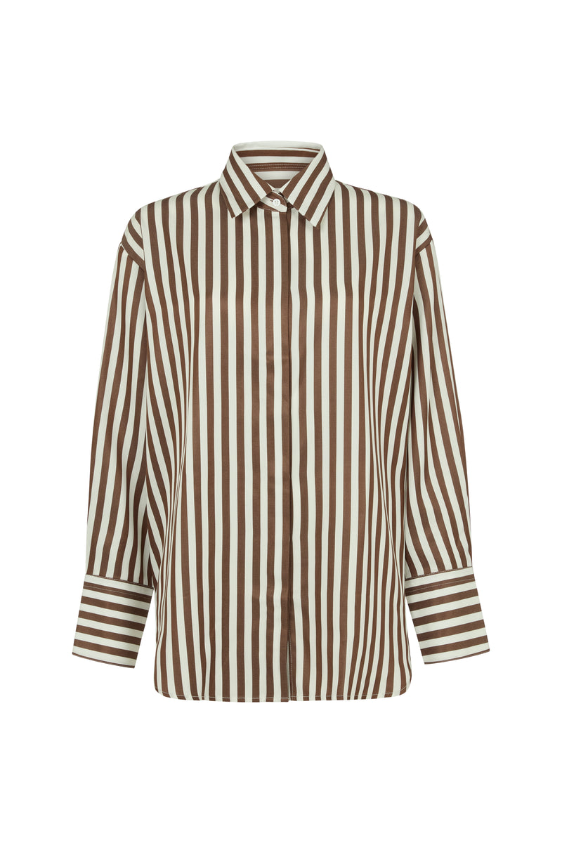 Paris "The French Girl" Chocolate Stripe Oversized Shirt in Tencel