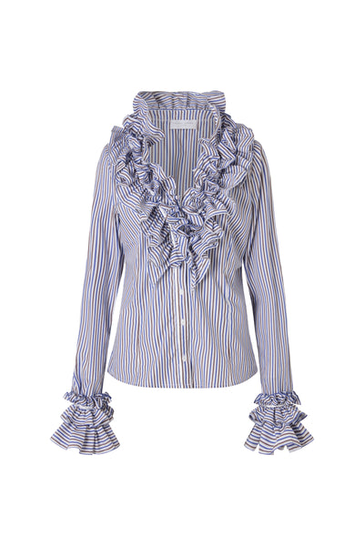 Filadelfia Navy & Brown Stripe Tailored Ruffle Collar and Cuff Shirt