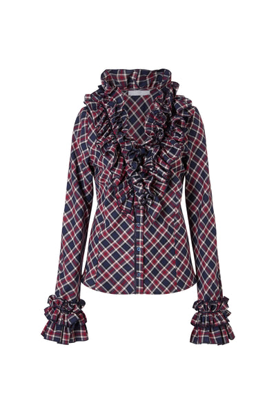 Filadelfia Tartan Check Tailored Ruffle Collar and Cuff Shirt