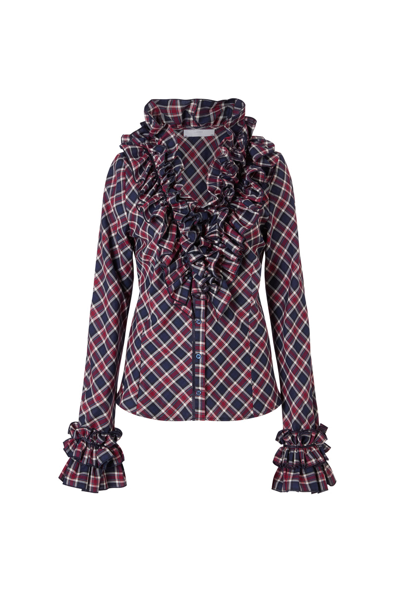Filadelfia Tartan Check Tailored Ruffle Collar and Cuff Shirt