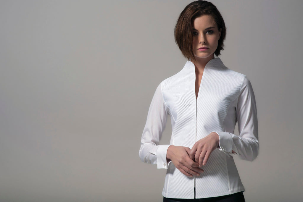 Penelope Tailored Fit Tulip Collar Tuxedo Pleat Cotton Poplin