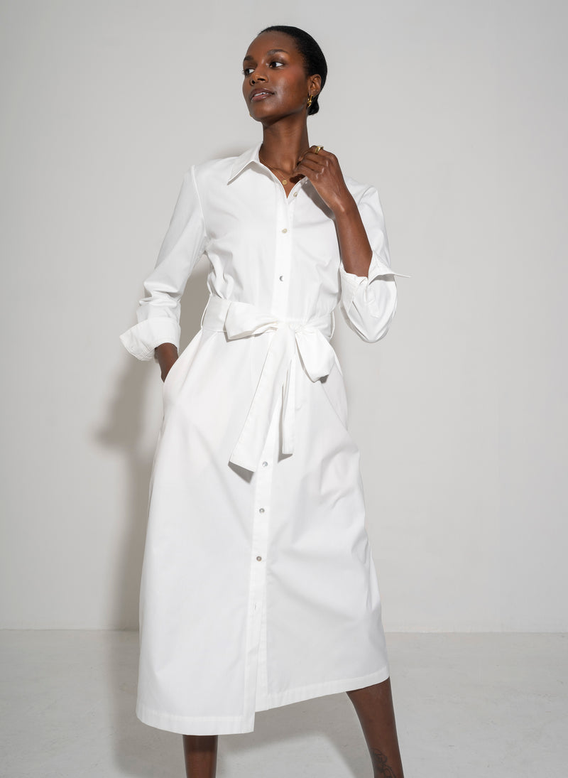 Ronnie Regular Fit Classic Midi Shirt Dress In White Cotton Chino – The