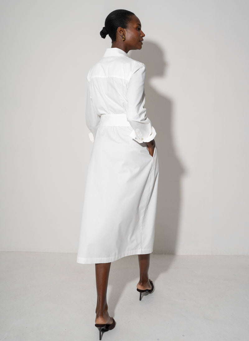 Ronnie Regular Fit Classic Midi Shirt Dress In White Cotton Chino – The