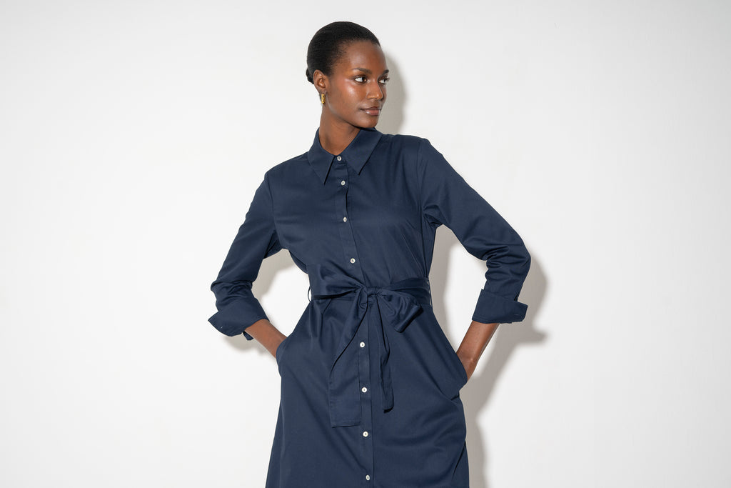 cotton shirt dress Ronnie Regular Fit Classic Midi Shirt Dress In Navy Cotton Chino – The Shirt  Company