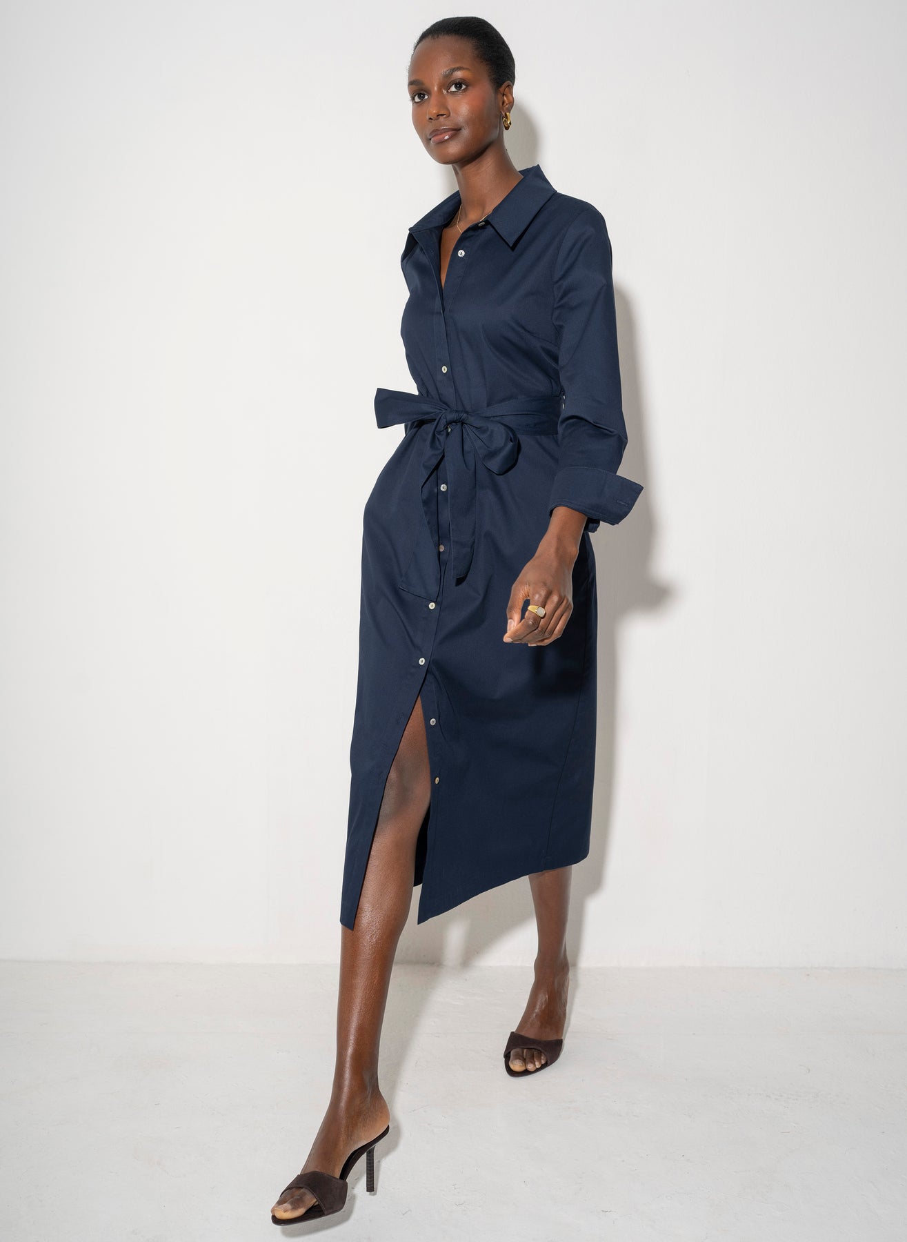 Ronnie Regular Fit Classic Midi Shirt Dress In Navy Cotton Chino The Shirt Company Ronnie Regular Fit Classic Midi Shirt Dress In Navy Cotton Chino The Shirt Company