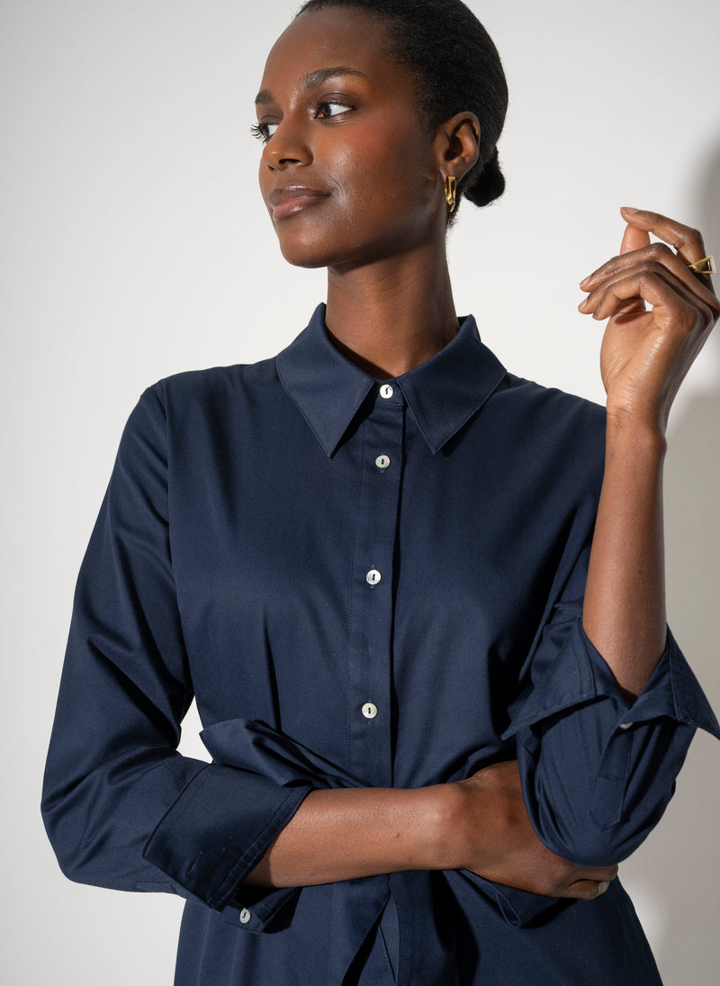ladies navy shirt dress Ronnie Regular Fit Classic Midi Shirt Dress In Navy Cotton Chino – The Shirt  Company