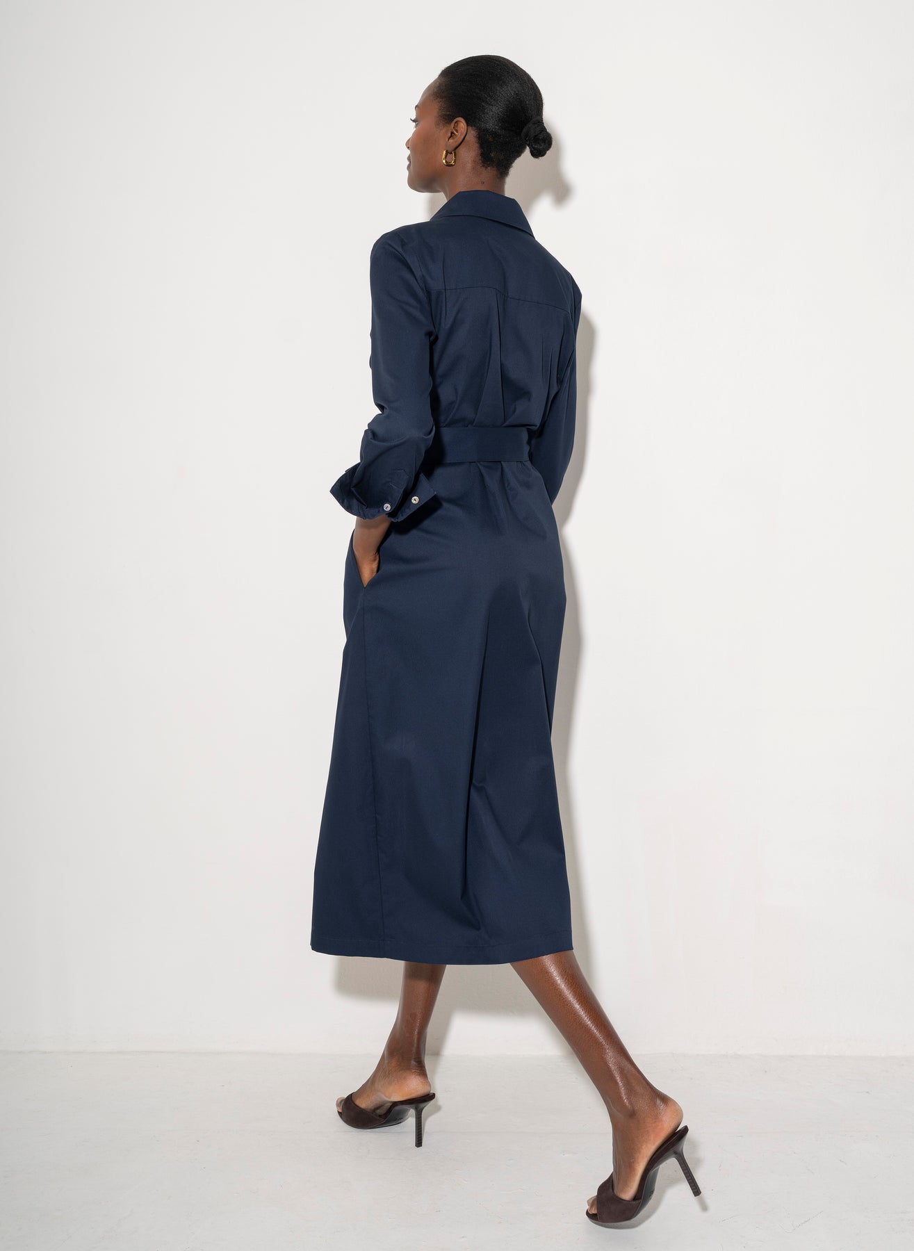 Ronnie Regular Fit Classic Midi Shirt Dress In Navy Cotton Chino The Shirt Company Ronnie Regular Fit Classic Midi Shirt Dress In Navy Cotton Chino The Shirt Company