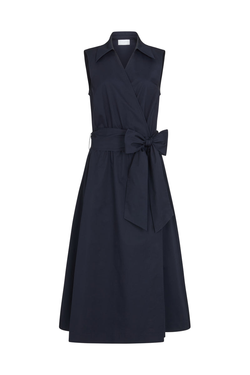 San Remo Navy Sleeveless Crossover Midi Shirt Dress