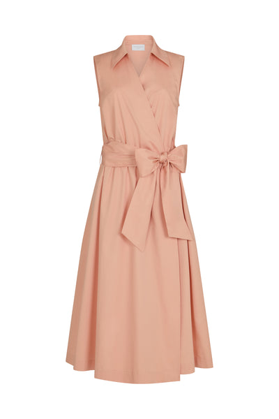 San Remo Ballet Pink Sleeveless Crossover Midi Shirt Dress