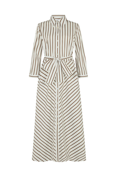 Veronica Chocolate & White Stripe Cotton Button Down Midaxi Shirt Dress