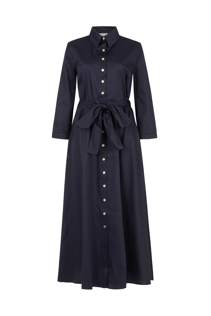 Veronica Navy Cotton Button Down Midaxi Shirt Dress