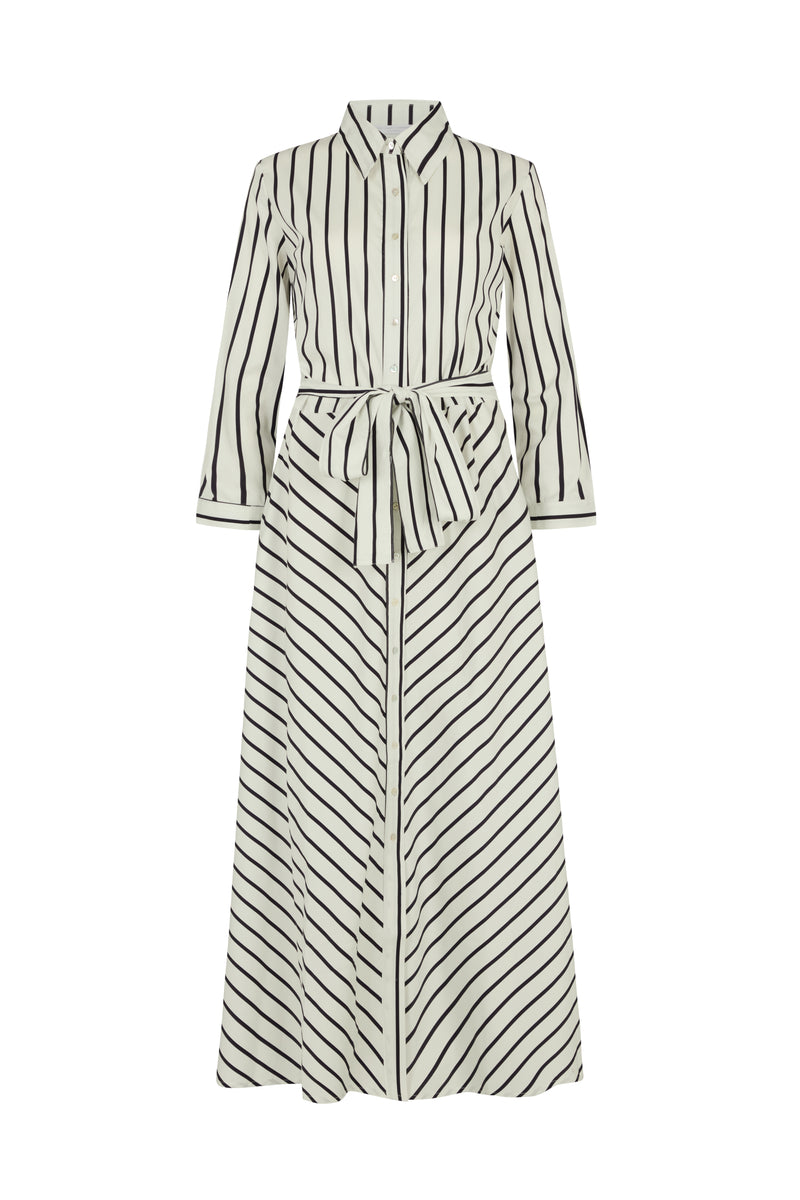 Veronica Navy & White Stripe Cotton Button Down Midaxi Shirt Dress