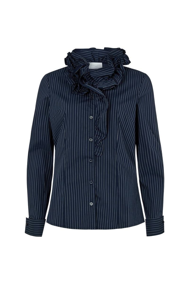 Willow Navy & White Stripe Ruffle Collar Shirt