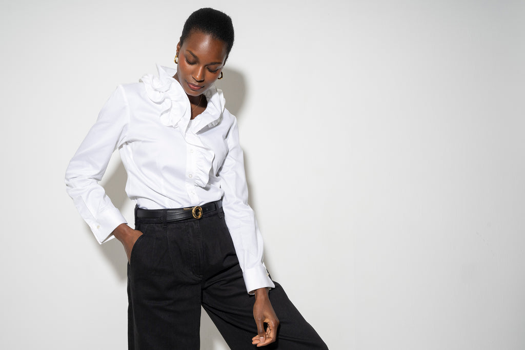 Willow Tailored Fit Ruffle Collar Double Cuff Cotton Sateen