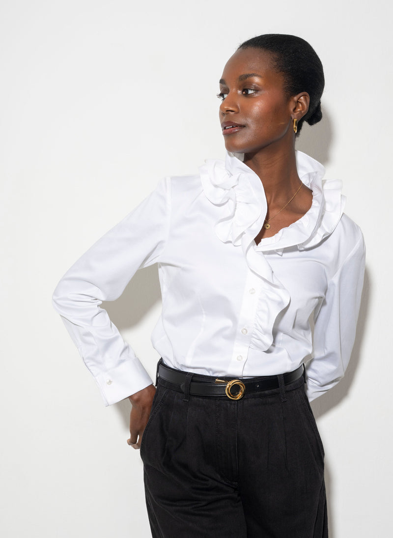 ☆Herlipto☆Double Ruffled Collar Blouse Willow Navy Frilled 