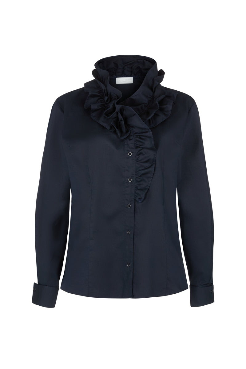 Willow Curve Navy Ruffle Collar Shirt