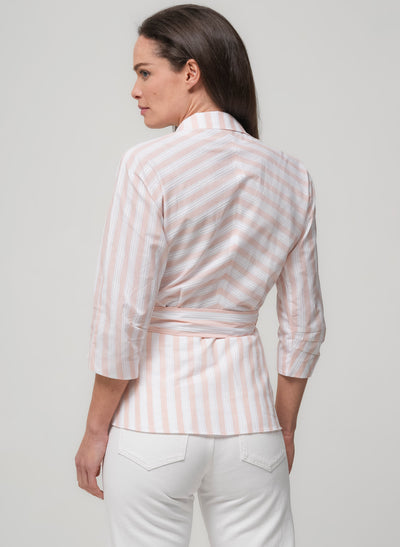 Abigail Pink & White Stripe Wrap Cotton Blouse
