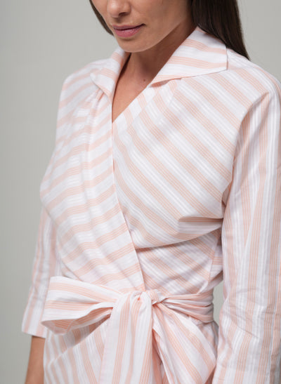 Abigail Pink & White Stripe Wrap Cotton Blouse