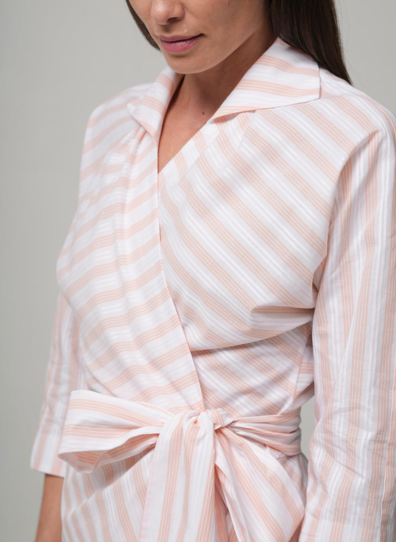 Abigail Pink & White Stripe Wrap Cotton Blouse