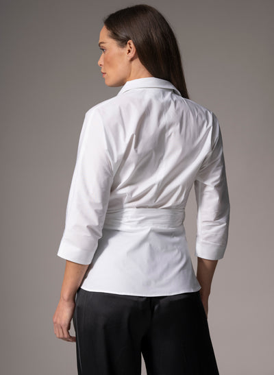 ABIGAIL WHITE WRAP COTTON POPLIN BLOUSE