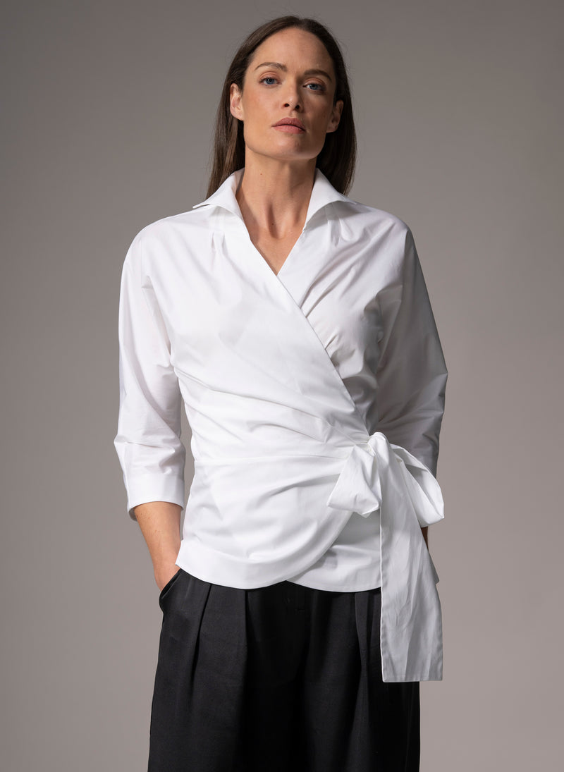 Abigail White Wrap Cotton Poplin Blouse