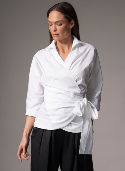 Abigail White Wrap Cotton Poplin Blouse