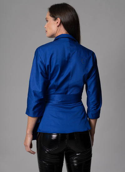 ABIGAIL ROYAL BLUE WRAP COTTON BLOUSE