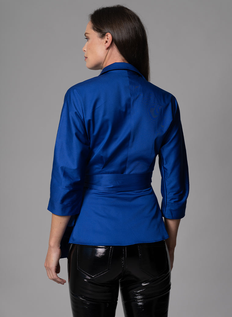 ABIGAIL ROYAL BLUE WRAP COTTON BLOUSE