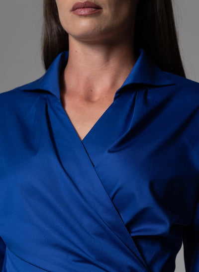 ABIGAIL ROYAL BLUE WRAP COTTON BLOUSE